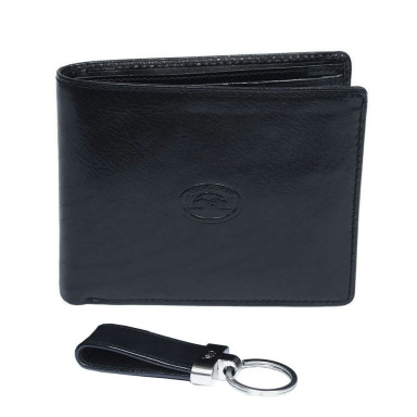 Leather wallet set + keychain Italico 534 + KR133 nero black