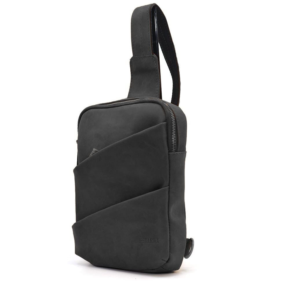 Рюкзак слінг на одну шлейку RA-0604-3md TARWA чорний крейзі хорс