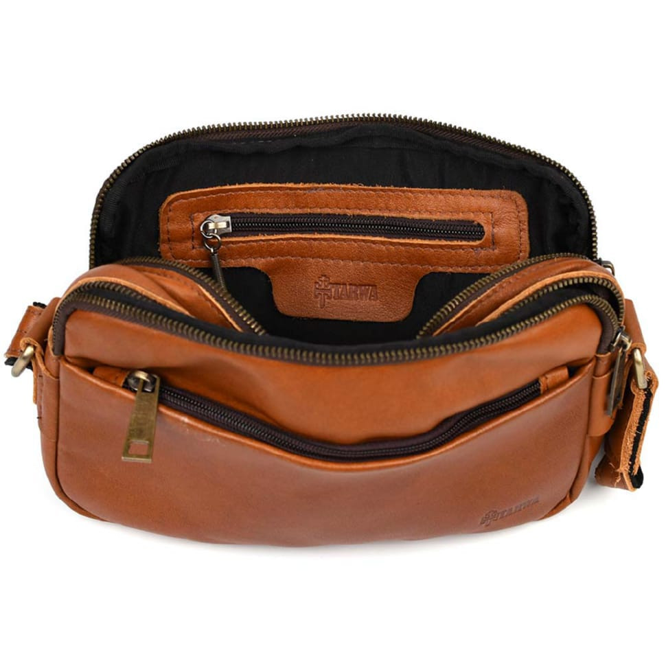 Сумка через плече шкіряна на два відділення GB-0745-3md TARWA коньячна Наппа