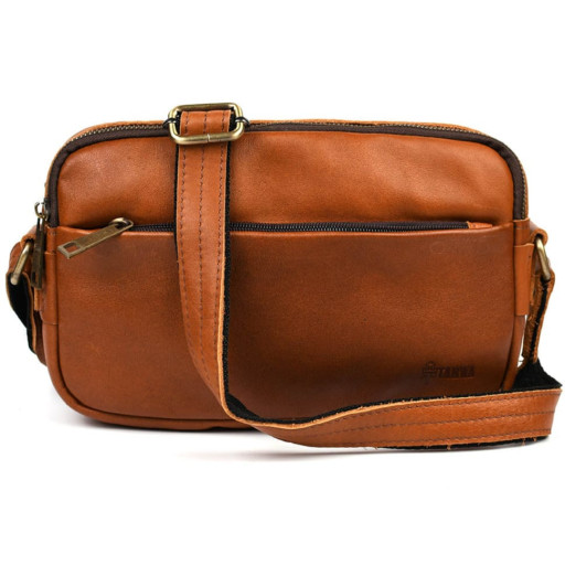 Сумка через плече шкіряна на два відділення GB-0745-3md TARWA коньячна Наппа