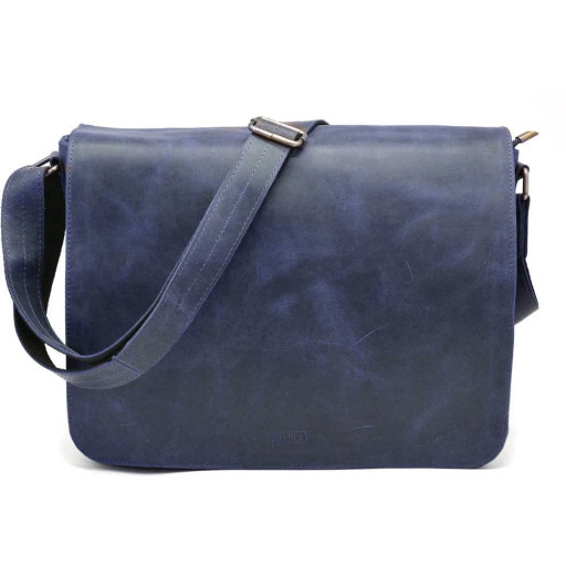 Чоловіча шкіряна сумка через плече із клапаном TARWA RK-1047-3md синя