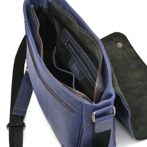 Чоловіча шкіряна сумка через плече із клапаном TARWA RK-1047-3md синя