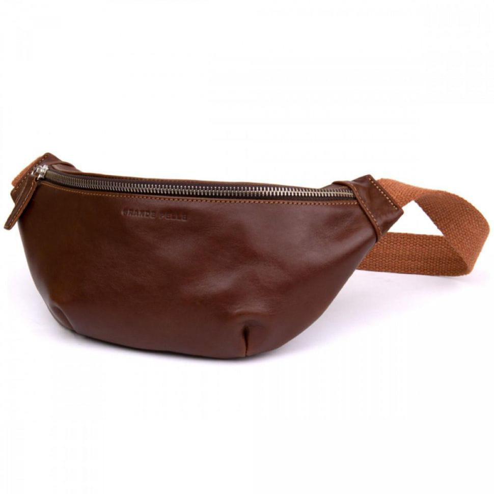 Leather belt bag banana Grande Pelle 741623 cognac
