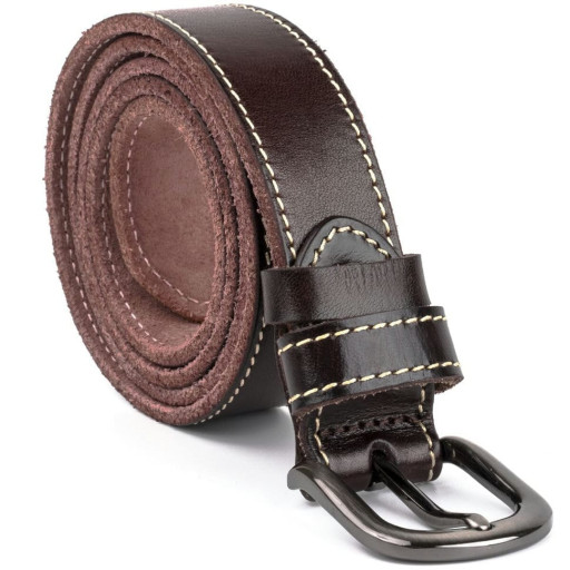 Ремінь унісекс зі строчкою по краях Vintage 20125 Темно-коричневий