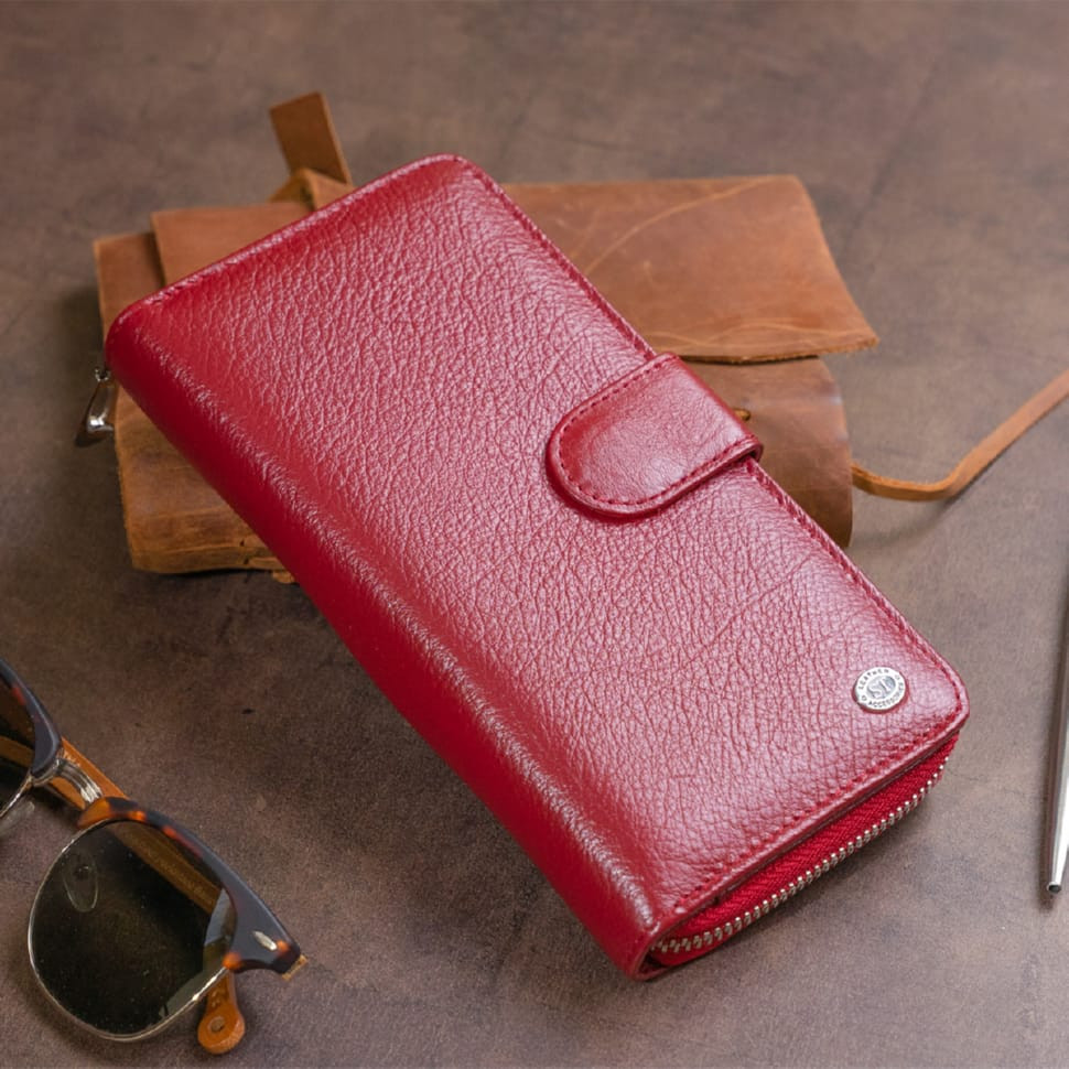 Вертикальный вместительный кошелек из кожи женский ST Leather 19307 Бордовый