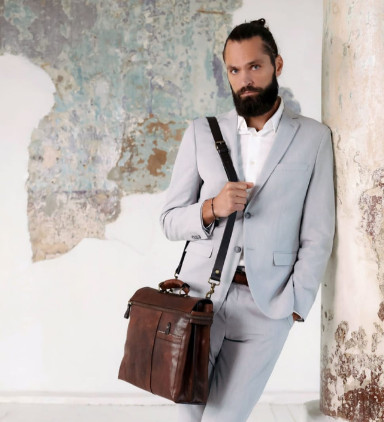 Leather Briefcase Laptop Bag - From Here to Eternity - Brown Matte color - Time Resistance 5240101