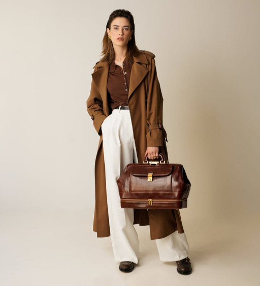 Велика італійська шкіряна сумка-доктор для жінок - The Master and Margarita - Коричневий колір - Time Resistance 1172101W