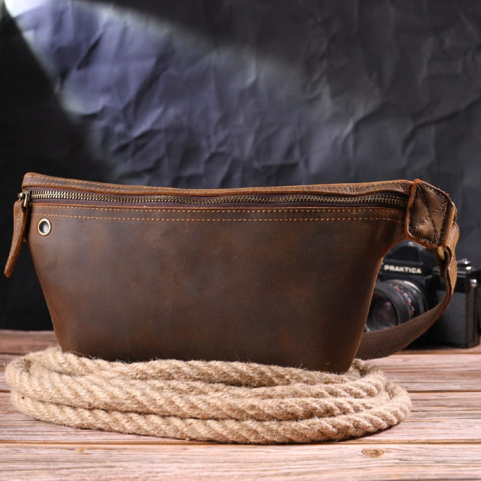 Винтажная поясная сумка из натуральной кожи 21294 Vintage Коричневая