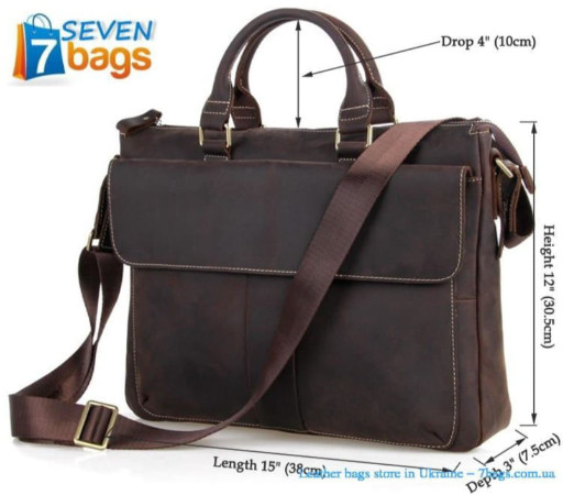 Велика чоловіча містка сумка з кінської винтажной шкіри в темно коричневому кольорі