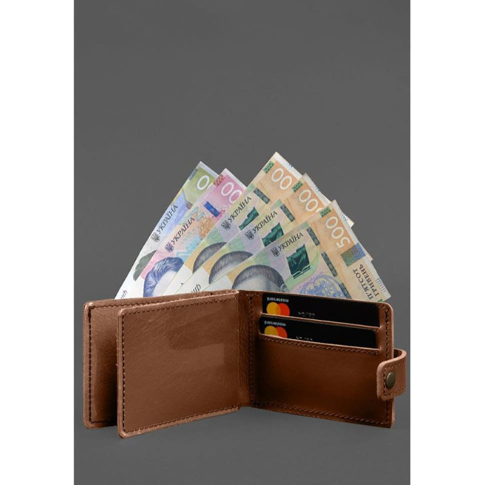 Leather wallet-cover for ID card of combat participant (UBD cardboard document) Light brown