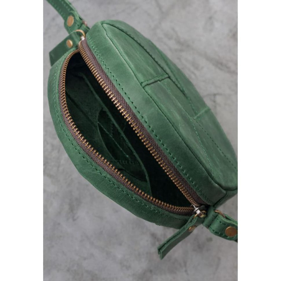 Leather round women's bag Bon-Bon green Crazy Horse