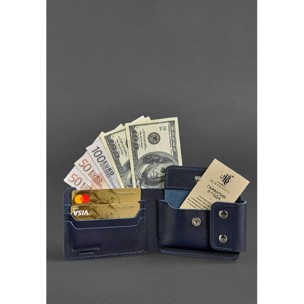 Чоловічий шкіряний портмоне Zeus 9.0 темно-синій