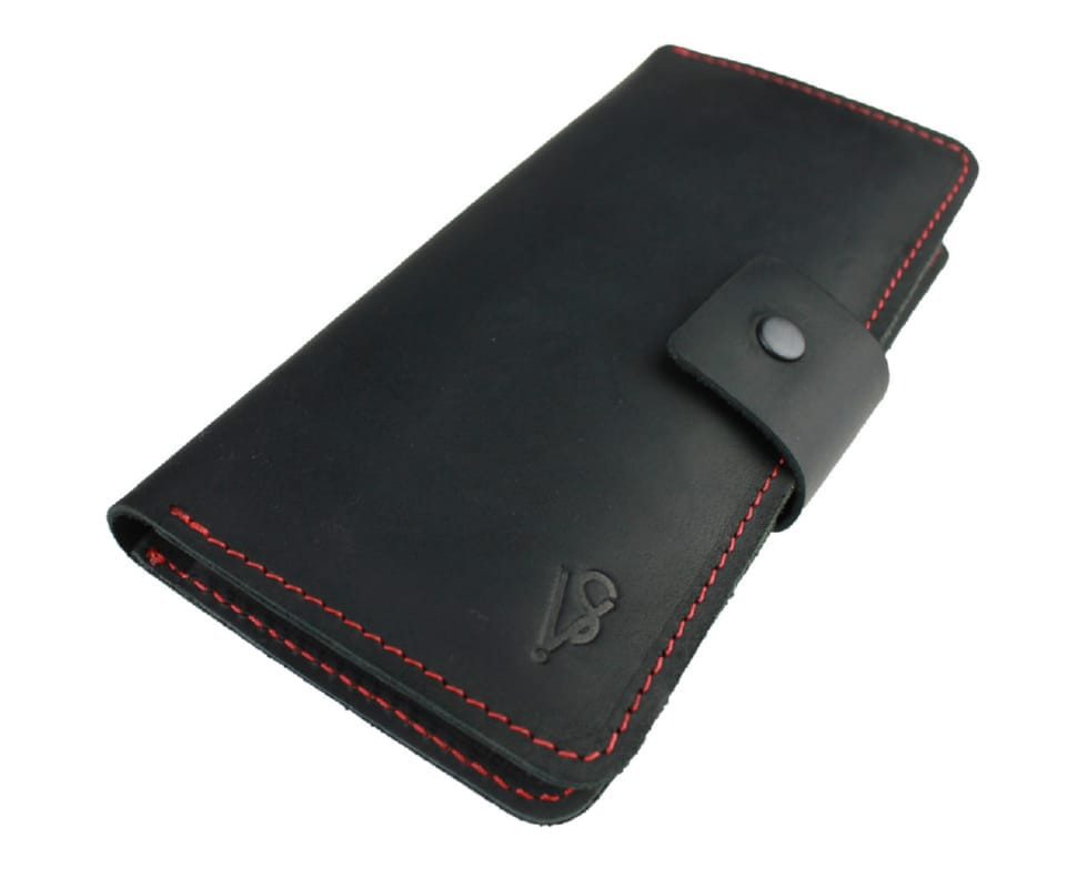 Mens large leather wallet SULLIVAN 103-39(9) black red thread