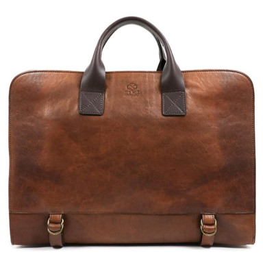 Leather Briefcase - Wide Sargasso Sea - Cognac Brown Matte Time Resistance 5229001