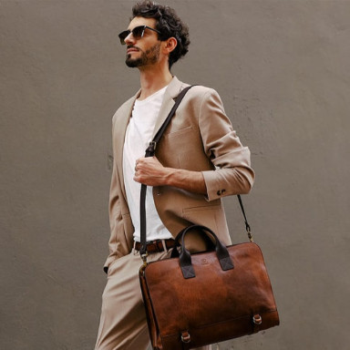 Leather Briefcase - Wide Sargasso Sea - Cognac Brown Matte Time Resistance 5229001