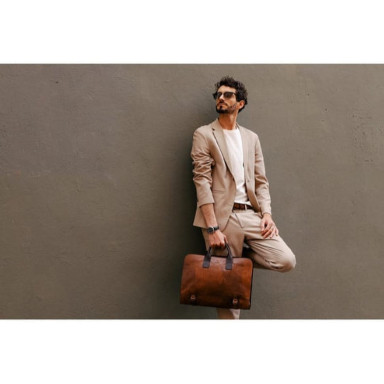 Leather Briefcase - Wide Sargasso Sea - Cognac Brown Matte Time Resistance 5229001