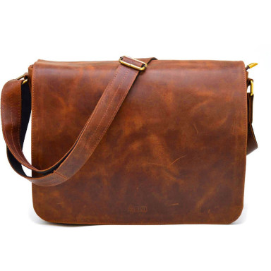 Mens leather shoulder bag with flap TARWA RY-1047-3md terracotta