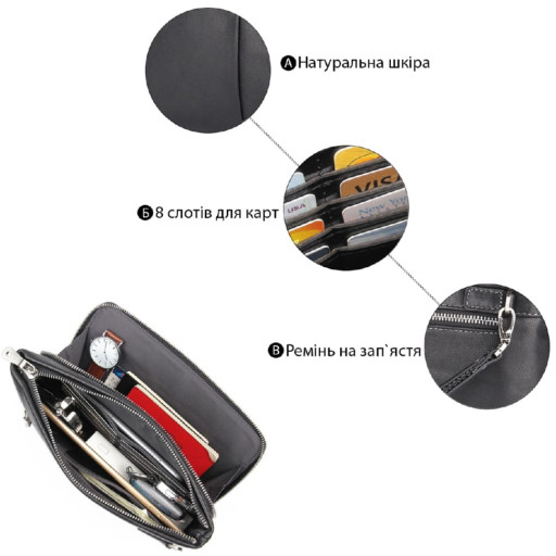 Барсетка чоловіча в гладкій шкірі Vintage 14970 Чорна