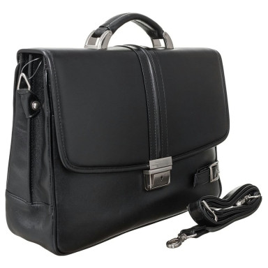 Briefcase leather CANPEL soft 1575-101 black smooth