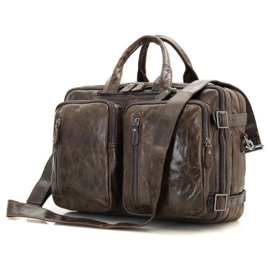 Leather bag-backpack transformer: backpack, brief McDee JD7014C-1