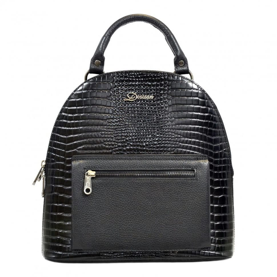 Шкіряний рюкзак Desisan 6001-633 чорний дрібний кроко
