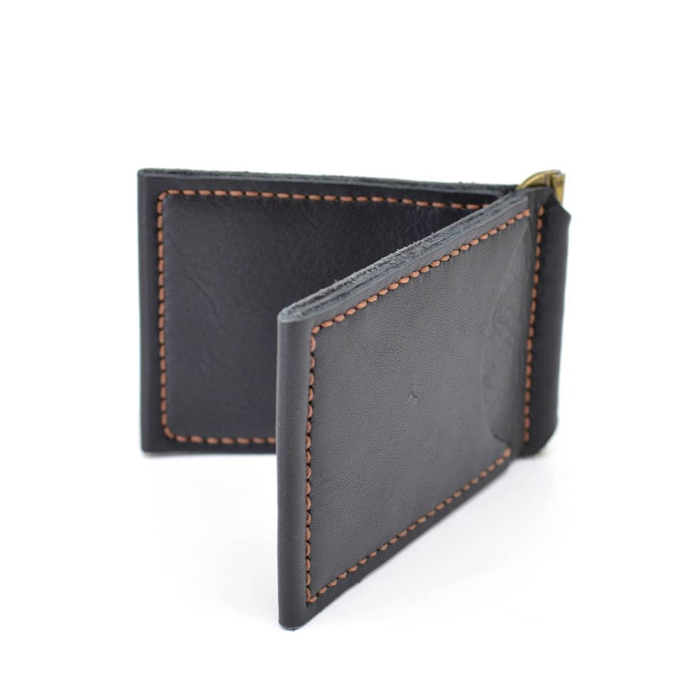 Шкіряний затискач для грошей ручної роботи чорний GA-RB-hold TARWA