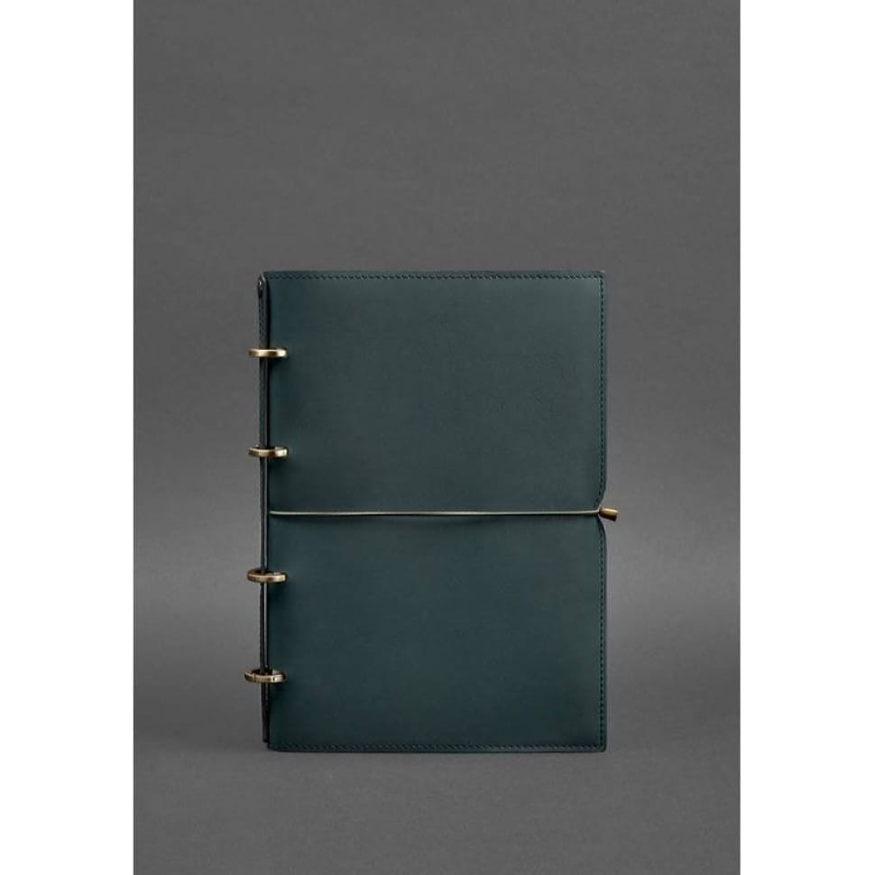 Шкіряний блокнот А4 на кільцях (софт-бук) 9.0 в м'якій обкладинці зелений Краст