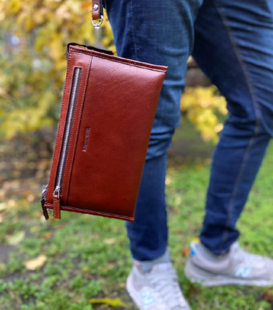 Большой мужской кожаный клатч коричневого цвета Marco Coverna 8519-3-brown