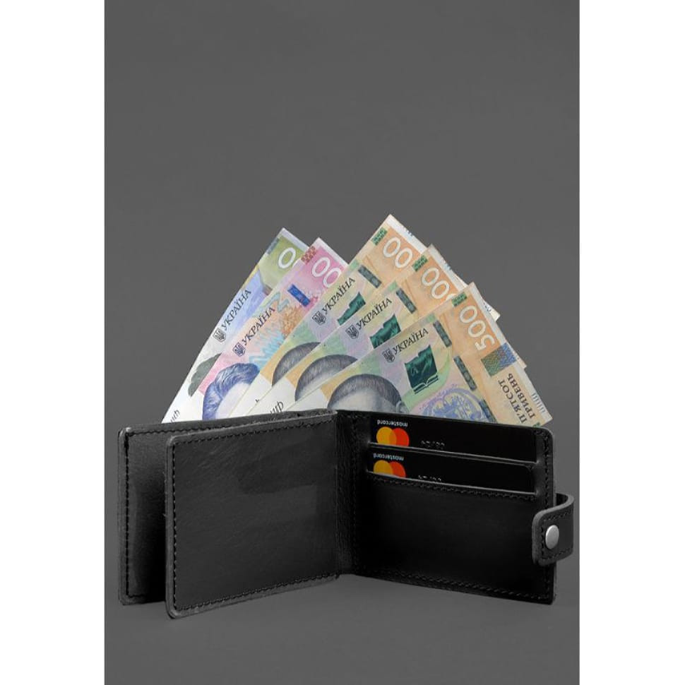 Leather wallet-cover for ID card of combat participant (UBD cardboard document) Black