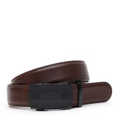 Кожаный мужской ремень с пряжкой автомат V1GKX33-brown