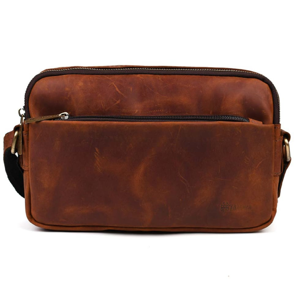 Leather shoulder bag with two compartments RB-0745-3md TARWA cognac