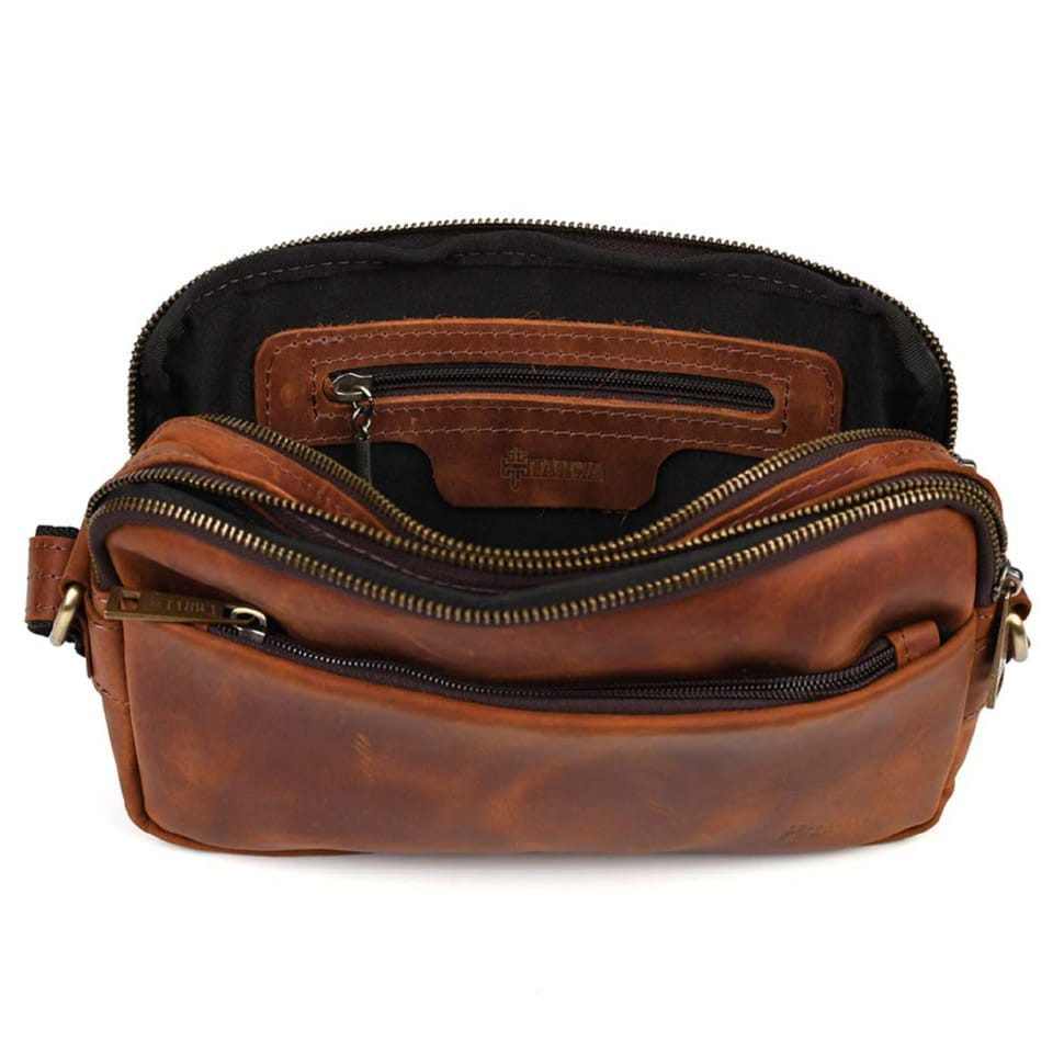 Leather shoulder bag with two compartments RB-0745-3md TARWA cognac