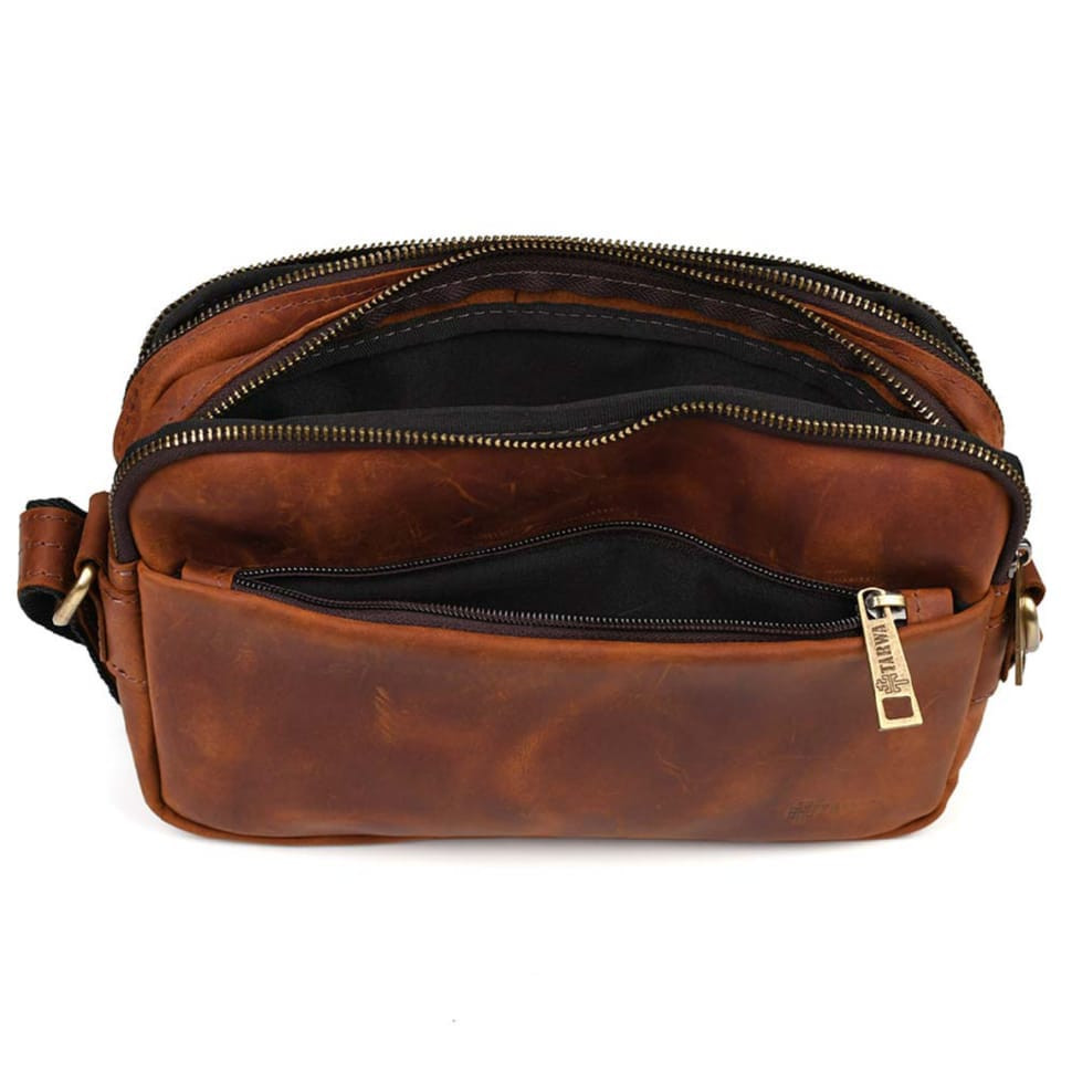 Leather shoulder bag with two compartments RB-0745-3md TARWA cognac