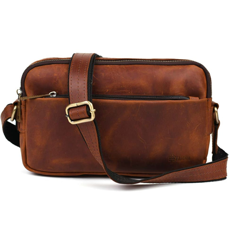 Leather shoulder bag with two compartments RB-0745-3md TARWA cognac