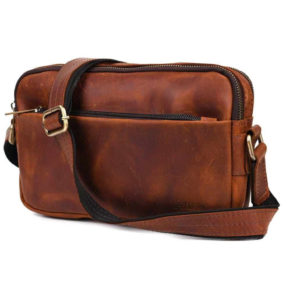 Leather shoulder bag with two compartments RB-0745-3md TARWA cognac