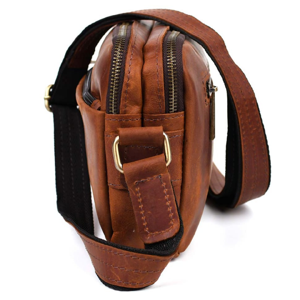 Leather shoulder bag with two compartments RB-0745-3md TARWA cognac