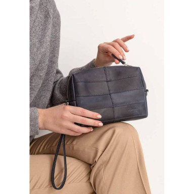 Leather vanity bag 3.1 Dark blue Crazy Horse