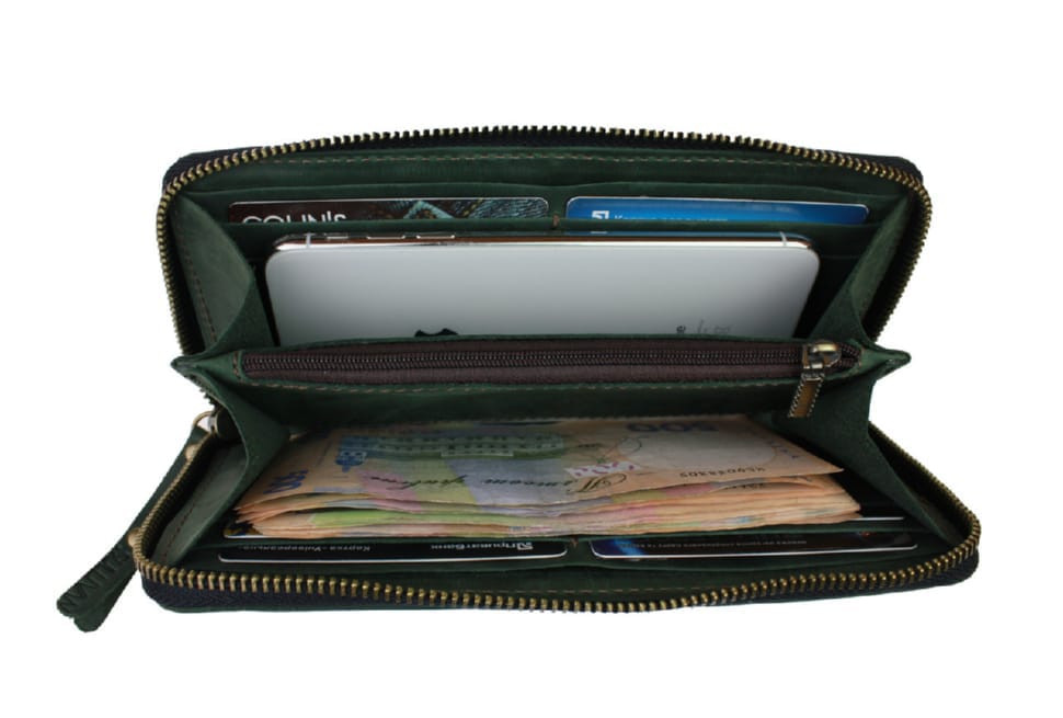 Wallet men's leather clutch large travel SULLIVAN 103-59-2(19.5) green