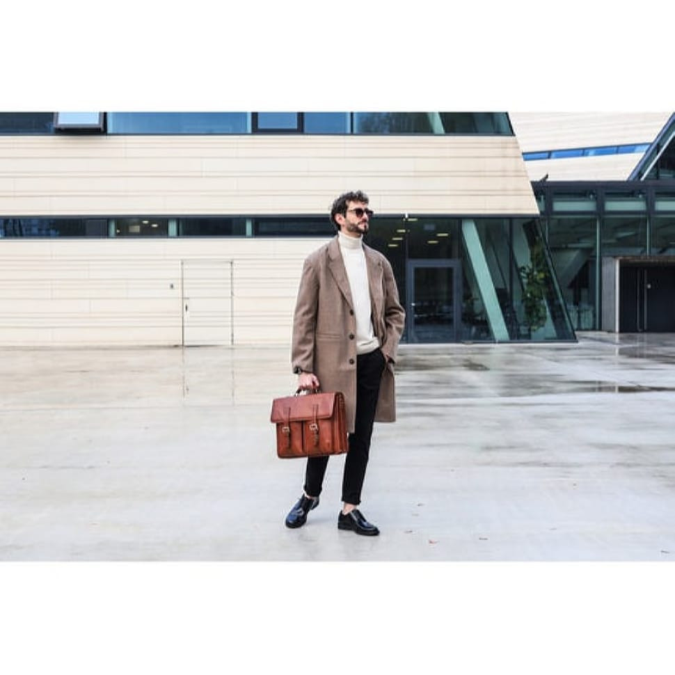 Leather Briefcase, Satchel Bag - The Time Machine - Cognac Matte Brown