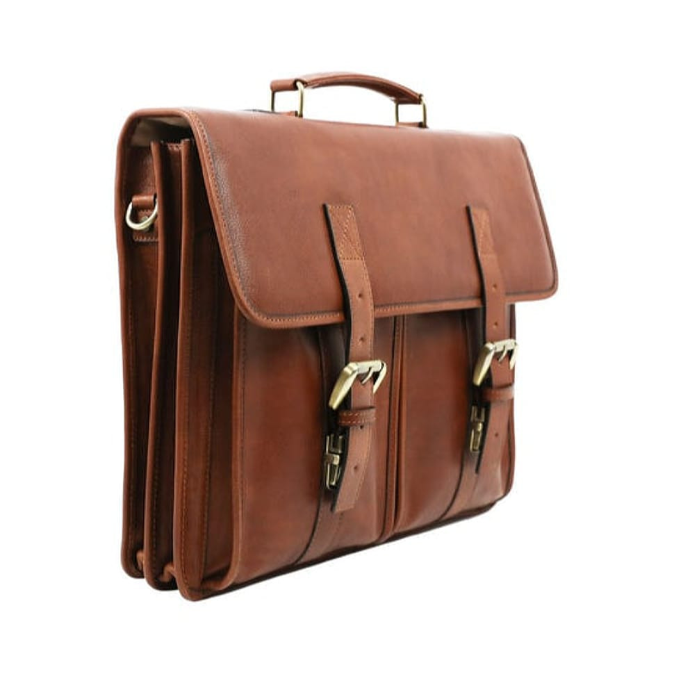 Leather Briefcase, Satchel Bag - The Time Machine - Cognac Matte Brown