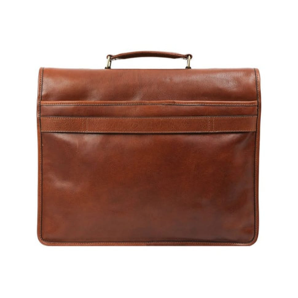 Leather Briefcase, Satchel Bag - The Time Machine - Cognac Matte Brown