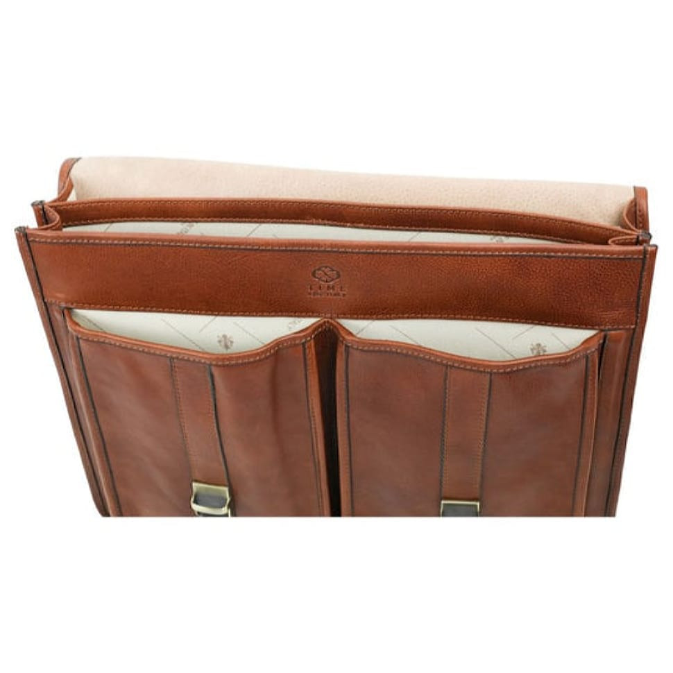 Leather Briefcase, Satchel Bag - The Time Machine - Cognac Matte Brown