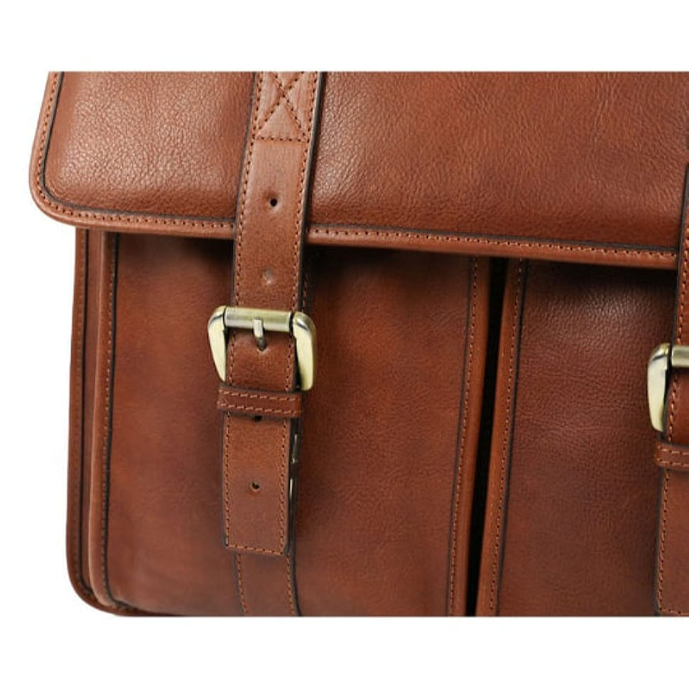 Leather Briefcase, Satchel Bag - The Time Machine - Cognac Matte Brown