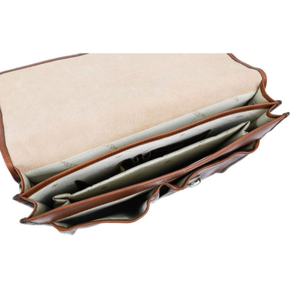Leather Briefcase, Satchel Bag - The Time Machine - Cognac Matte Brown