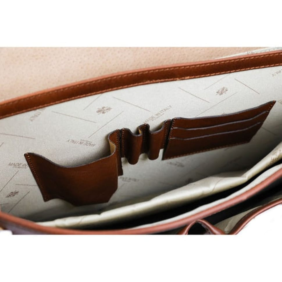 Leather Briefcase, Satchel Bag - The Time Machine - Cognac Matte Brown