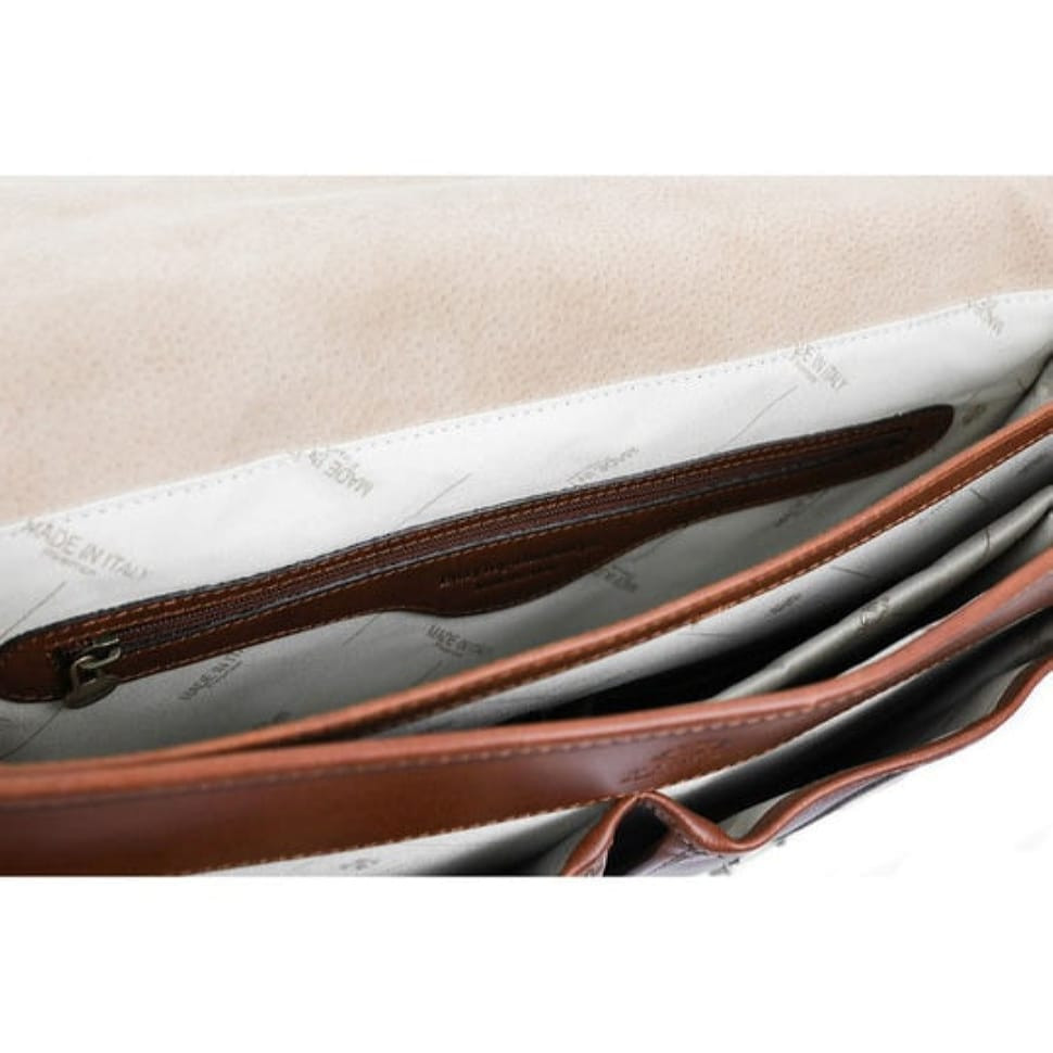 Leather Briefcase, Satchel Bag - The Time Machine - Cognac Matte Brown