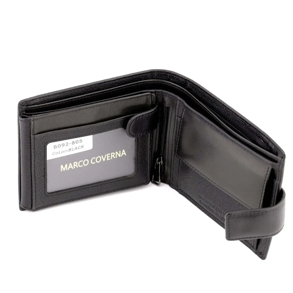 Практичный мужской кожаный кошелёк из матовой натуральной кожи Marco Coverna 092-805 Black