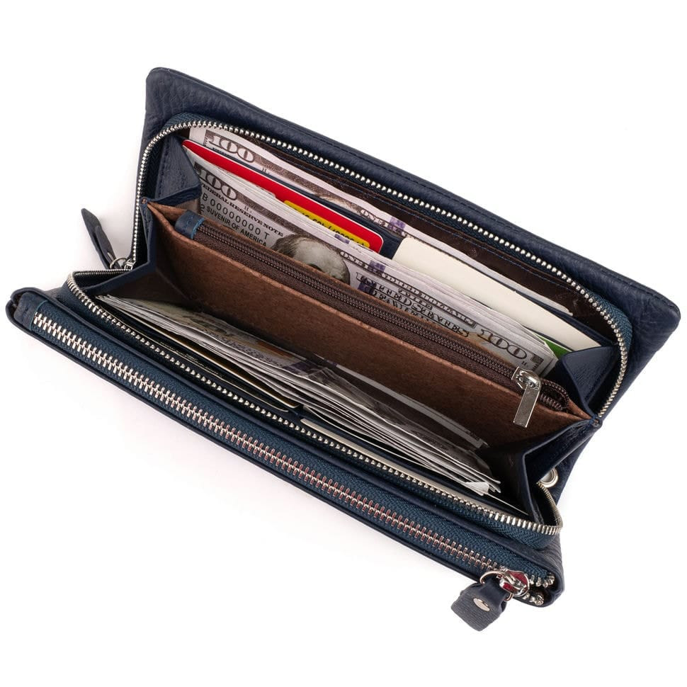 Кошелек-клатч из кожи с карманом для мобильного ST Leather 19309 Темно-синий