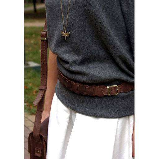 Жіночий шкіряний бохо-ремінь темно-коричневий