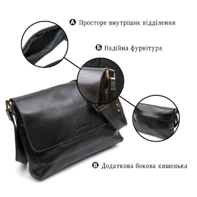 Кожаная мужская прямоугольная сумка GRANDE PELLE 11429 Черный